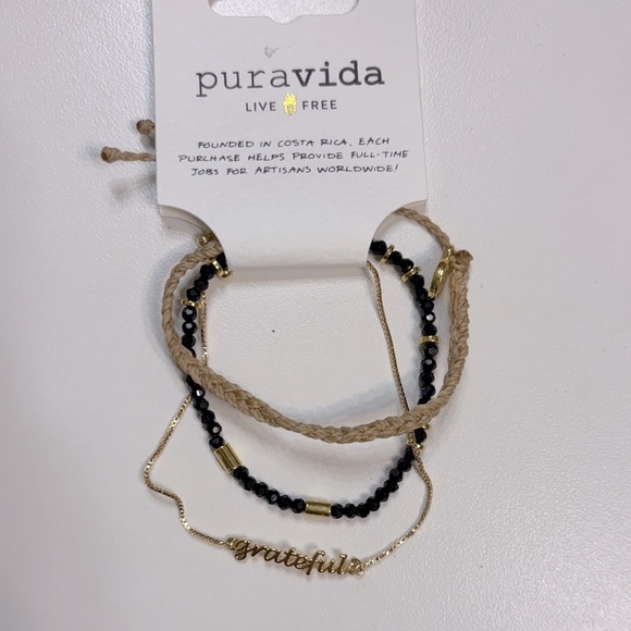 Pura Vida Black and Gold Bracelet Trio - Picture 1 of 3